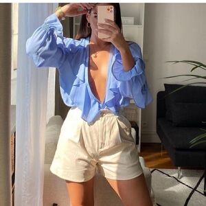Zara ruffle blouse baby blue